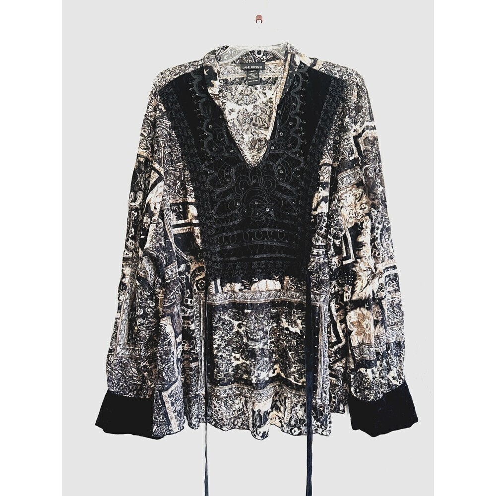 Lane Bryant Woman's Nylon Motif Top‎ Size 26/28 Boho Western Gypsy Prairie Goth